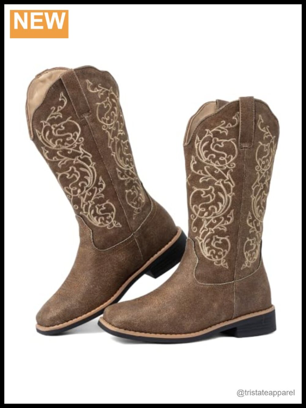 Floral Cowboy Boots for Women Square Toe Wide Calf Faux Leather